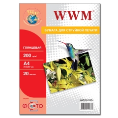 Фотобумага WWM, глянцевая 200g/m2, A4, 20л (G200.20). Купить фотобумагу