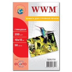 Фотобумага WWM, глянцевая 200g/m2, 100х150 мм, 50л (G200.F50). Купить фотобумагу