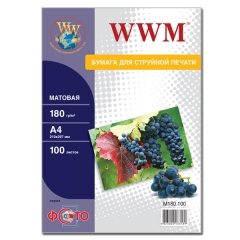 Фотобумага WWM, матовая 180g/m2, А4, 100л (M180.100). Купить фотобумагу