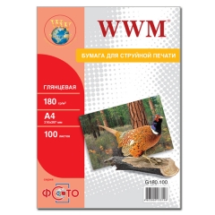 Фотобумага WWM, глянцевая 180g/m2, A4, 100л (G180.100). Купить фотобумагу