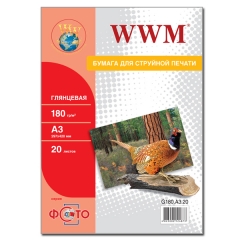 Фотобумага WWM, глянцевая 180g/m2, A3, 20л (G180.A3.20). Купить фотобумагу