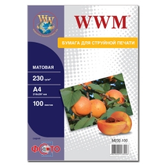 Фотобумага WWM, матовая 230g/m2, A4, 100л (M230.100). Купить фотобумагу
