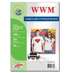 Термотрансфер WWM для струйной печати для светлых тканей, 140g/m2, A4, 10л (TL140.10). Купить фотобумагу