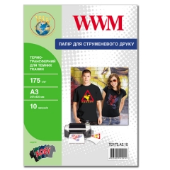 Термотрансфер WWM для струйной печати для темных тканей, 175g/m2, A3, 10л (TD175.A3.10). Купить фотобумагу