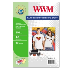 Термотрансфер WWM для струйной печати для светлых тканей, 140g/m2, A3, 10л (TL140.A3.10). Купить фотобумагу