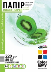 Бумага ColorWay матовая двусторонняя 220г/м, A4 50л (ПМД220-50) ― Витратні матеріали для струминного та лазерного друку