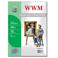 Холст WWM натуральный хлопковый Fine Art, 260g/m2, A3, 5л (CC260A3.5). Купить фотобумагу