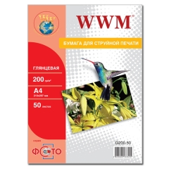 Фотобумага WWM, глянцевая 200g/m2, А4, 50л (G200.50). Купить фотобумагу