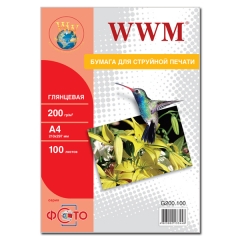 Фотобумага WWM, глянцевая 200g/m2, А4, 100л (G200.100). Купить фотобумагу