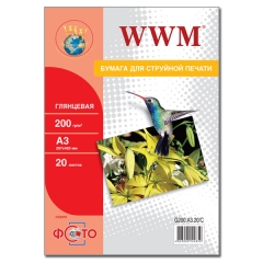 Фотобумага WWM, глянцевая, 200g/m2, A3, 20л (G200.A3.20/C). Купить фотобумагу