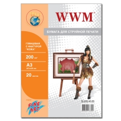 Фотобумага WWM, Fine Art глянцевая 200g/m2, "Кожа", A3, 20л (GL200.A3.20). Купить фотобумагу