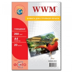 Фотобумага WWM, глянцевая 260g/m2, A4, 20л NEW (G260N.20). Купить фотобумагу