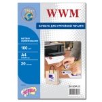 Фотобумага WWM, матовая самоклеящаяся 100 g/m2, А4, 20л (SA100M.20)